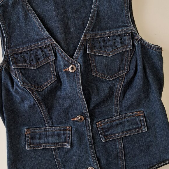 Harley-Davidson Denim Vest Rhinestone Embroidered Logo - Picture 3 of 12